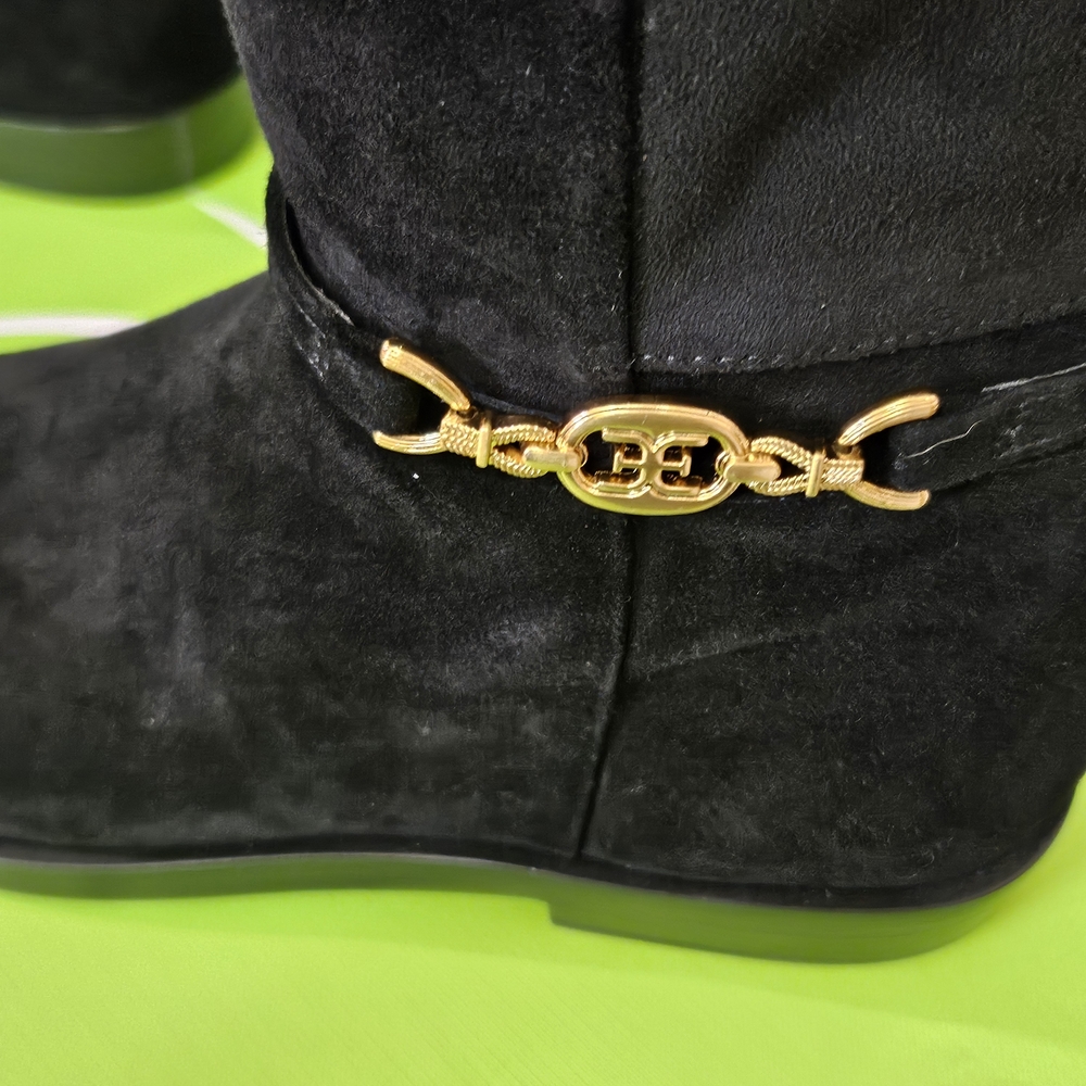 Sam Edelman Black Suede Clive Athletic Riding Boots with Gold Detail,Size 7, NIB - Picture 6 of 16